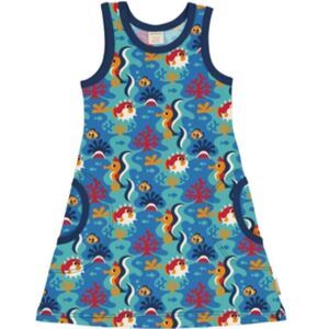 Maxomorra Colorful Sea Life Print Sleeveless Dress Sz 110-116cm